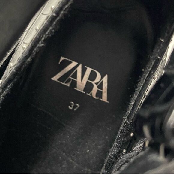 ZARA WOMAN Faux Croc Leather Studded Buckle Ankle Boots 37 - Picture 8 of 11